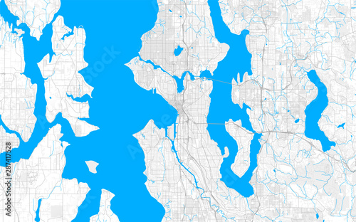 Rich detailed vector map of Seattle, Washington, U.S.A.