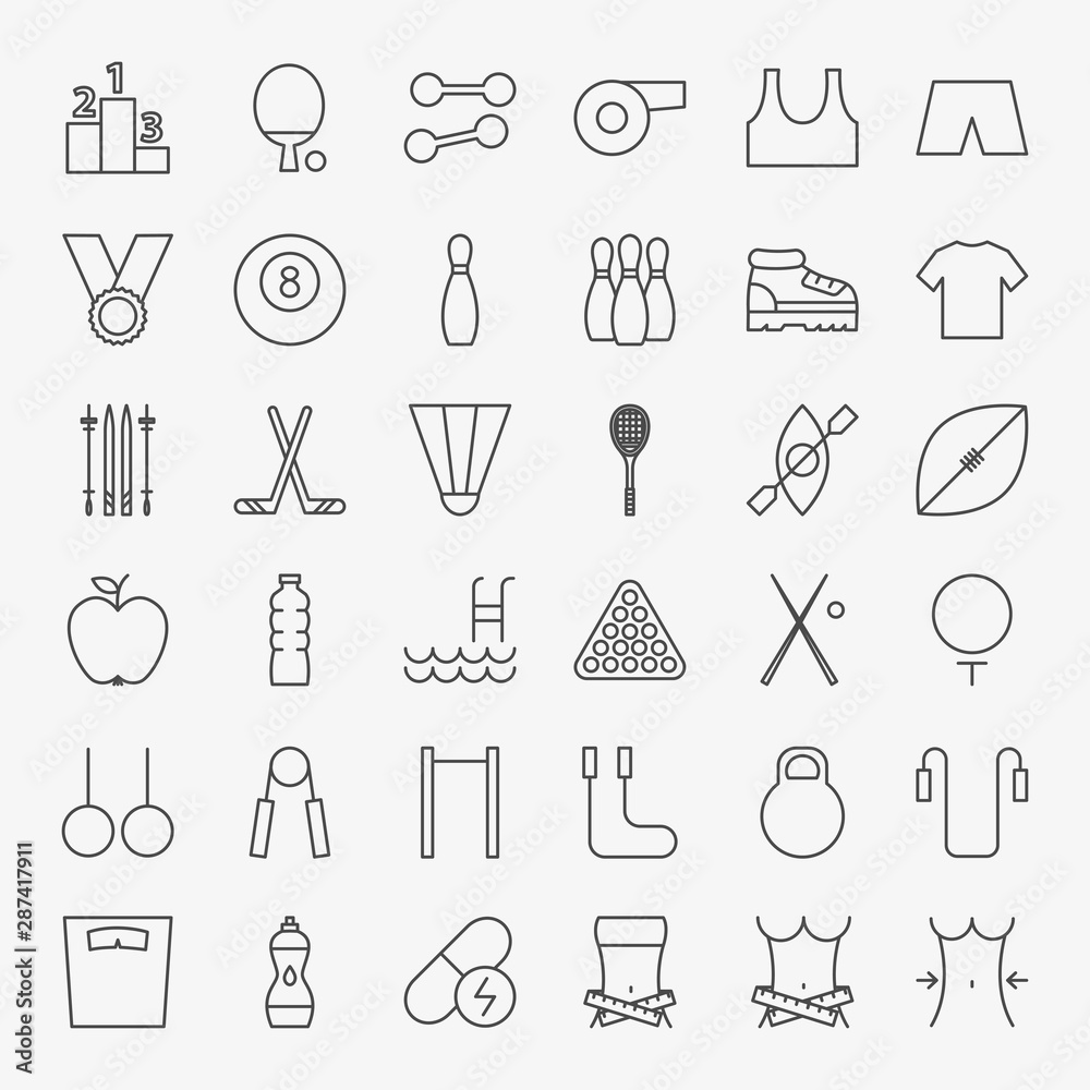Obraz premium Sport Fitness Line Icons Set