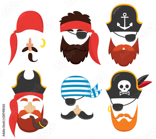Funny carnival party pirate masks elements set collection