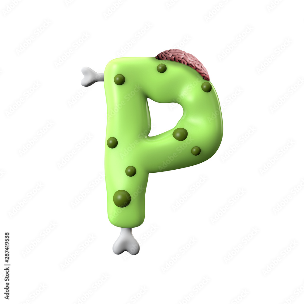 zombie alphabet letter P. Halloween font. 3D Rendering zombie alphabet letter P. Halloween font. 3D Rendering