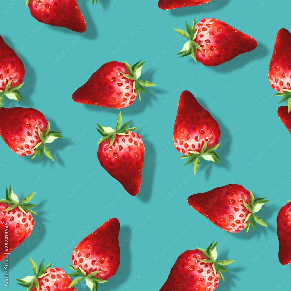 Red strawberry seamless pattern on blue background Red strawberry seamless pattern on blue background