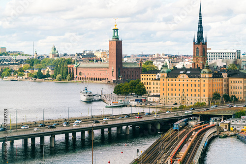 The townhall and the old part of Stockholm viewed from Slussen, Stockholm, Sweden photo