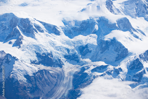 Glaciers on the Patagonian Icefield in Chile seen from an aeroplane