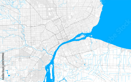 Rich detailed vector map of Detroit, Michigan, U.S.A.
