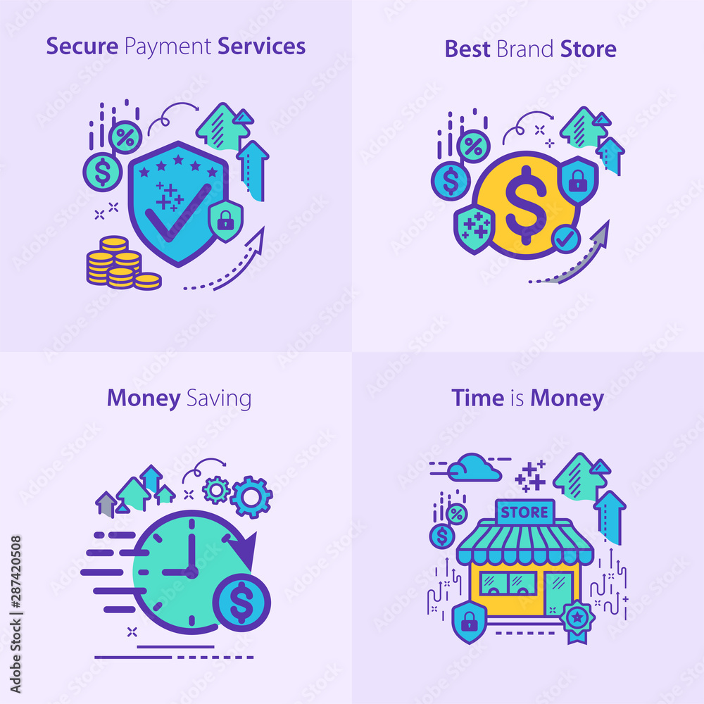 Banking and Finance Secure payment services / Best brand store / Money saving / Time is money.