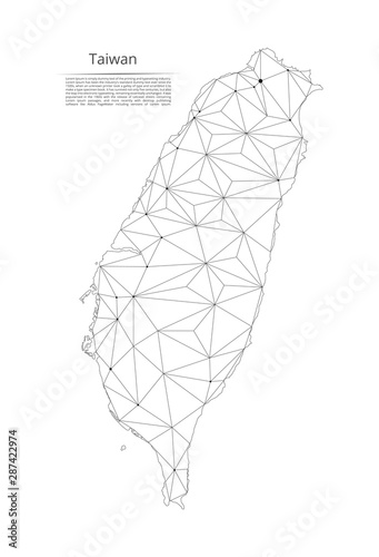 Map of Taiwan connection. Vector low-poly image of a global map with lights in the form of cities or population density, consisting of points and shapes in the form of stars and space.