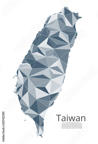 Map of Taiwan connection. Vector low-poly image of a global map with lights in the form of cities or population density, consisting of points and shapes in the form of stars and space.