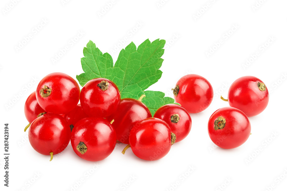 Red currant berries with leaf isolated on white background Red currant berries with leaf isolated on white background