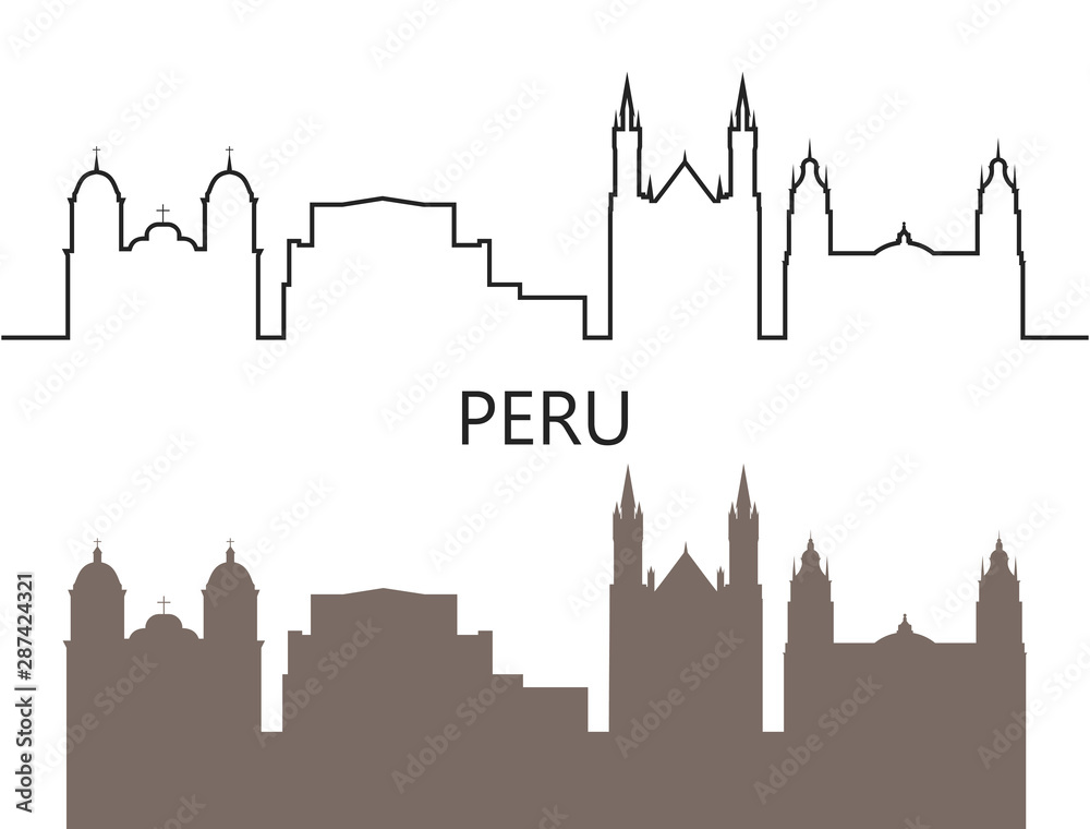 Peru logo.  Isolated Peruvian architecture on white background