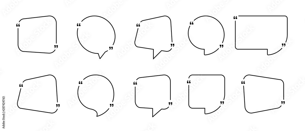 Quote box frame. Quotation bubble or quotes symbols for blog. Texting quote boxes. Blank template for print quote text info design. Vector illustration Quote box frame. Quotation bubble or quotes symbols for blog. Texting quote boxes. Blank template for print quote text info design. Vector illustration