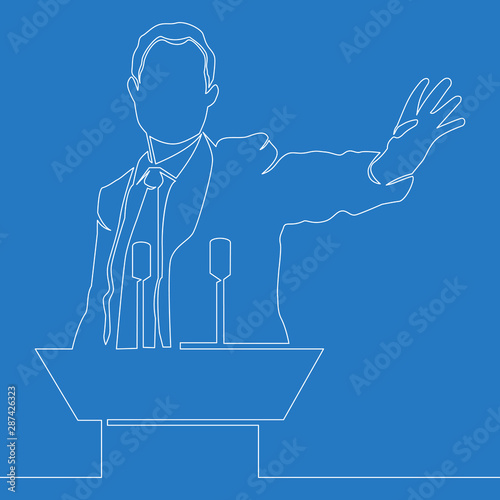 One line drawing government talk oratory concept