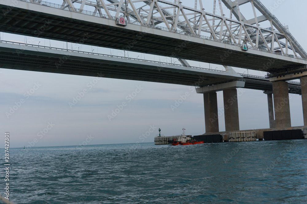 Bridge from mainland russia to the crimean peninsula, the bridge can be used by car and train and can be passed at the chain bridge part Bridge from mainland russia to the crimean peninsula, the bridge can be used by car and train and can be passed at the chain bridge part