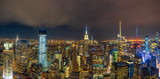 Panorama of Top Scene of New York City cityscape in lower manhattan at the twilight time, USA downtown skyline, Architecture and building with tourist concept