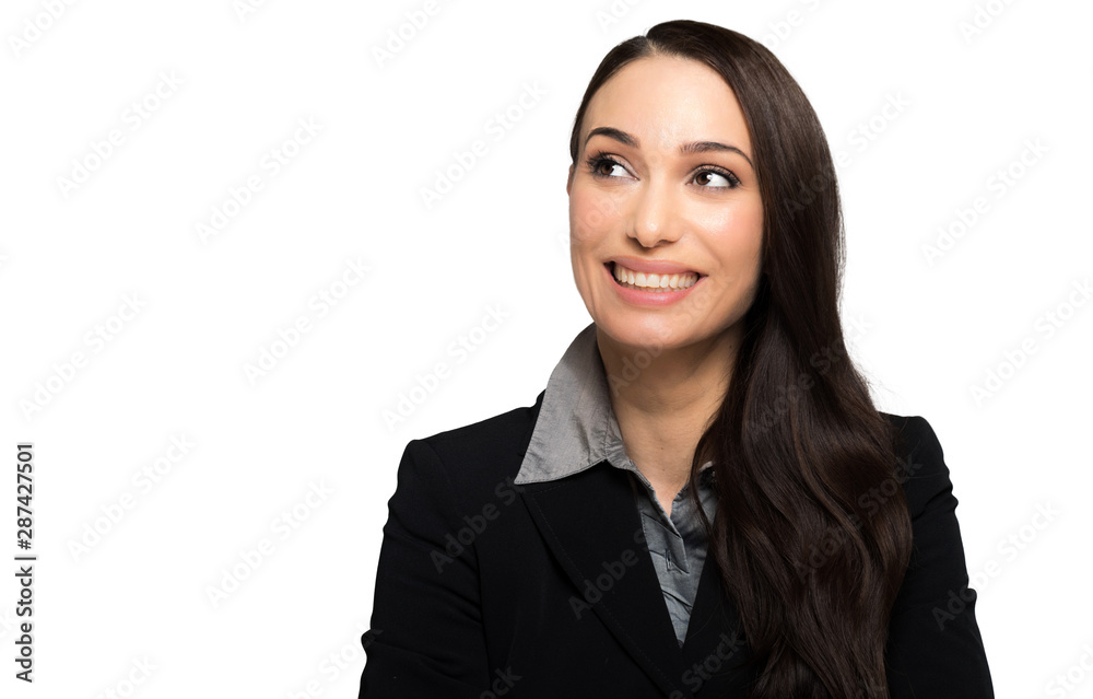Thoughtful woman isolated on white