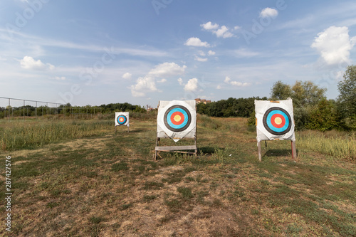 Archery targets on an outdoor sports ground