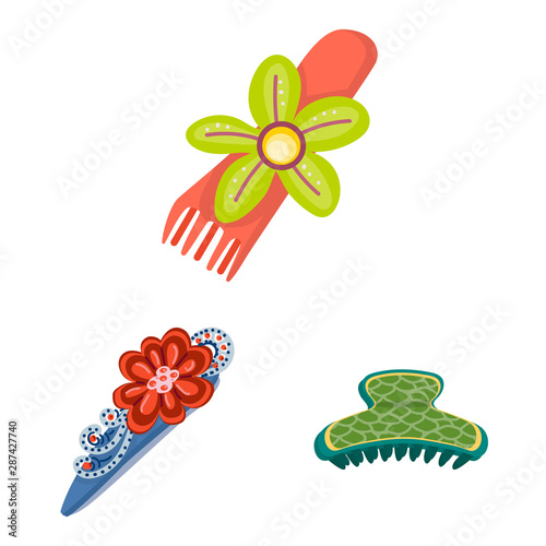 Isolated object of barrette and hair sign. Collection of barrette and accessories stock vector illustration.