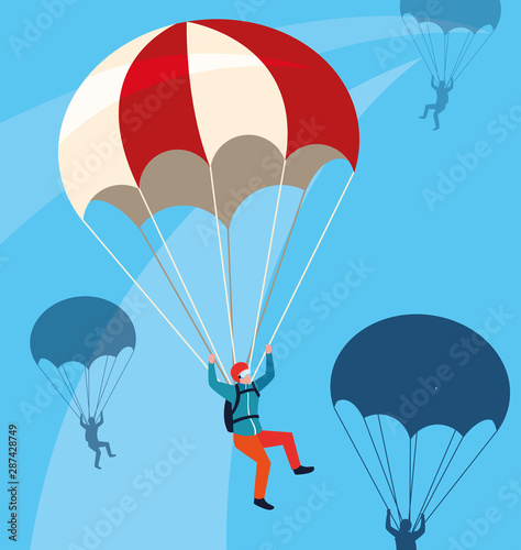 man skydiver in air with parachute open