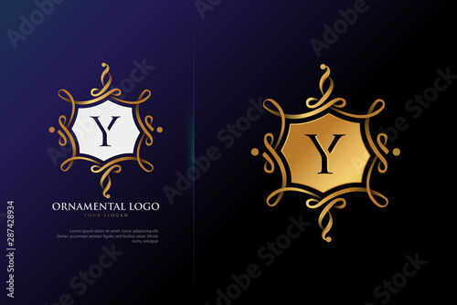 letter Y monogram with 3d gold baroque style swirl ornament logo template collection