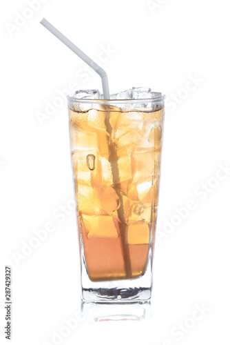 iced tea in long glass on white background