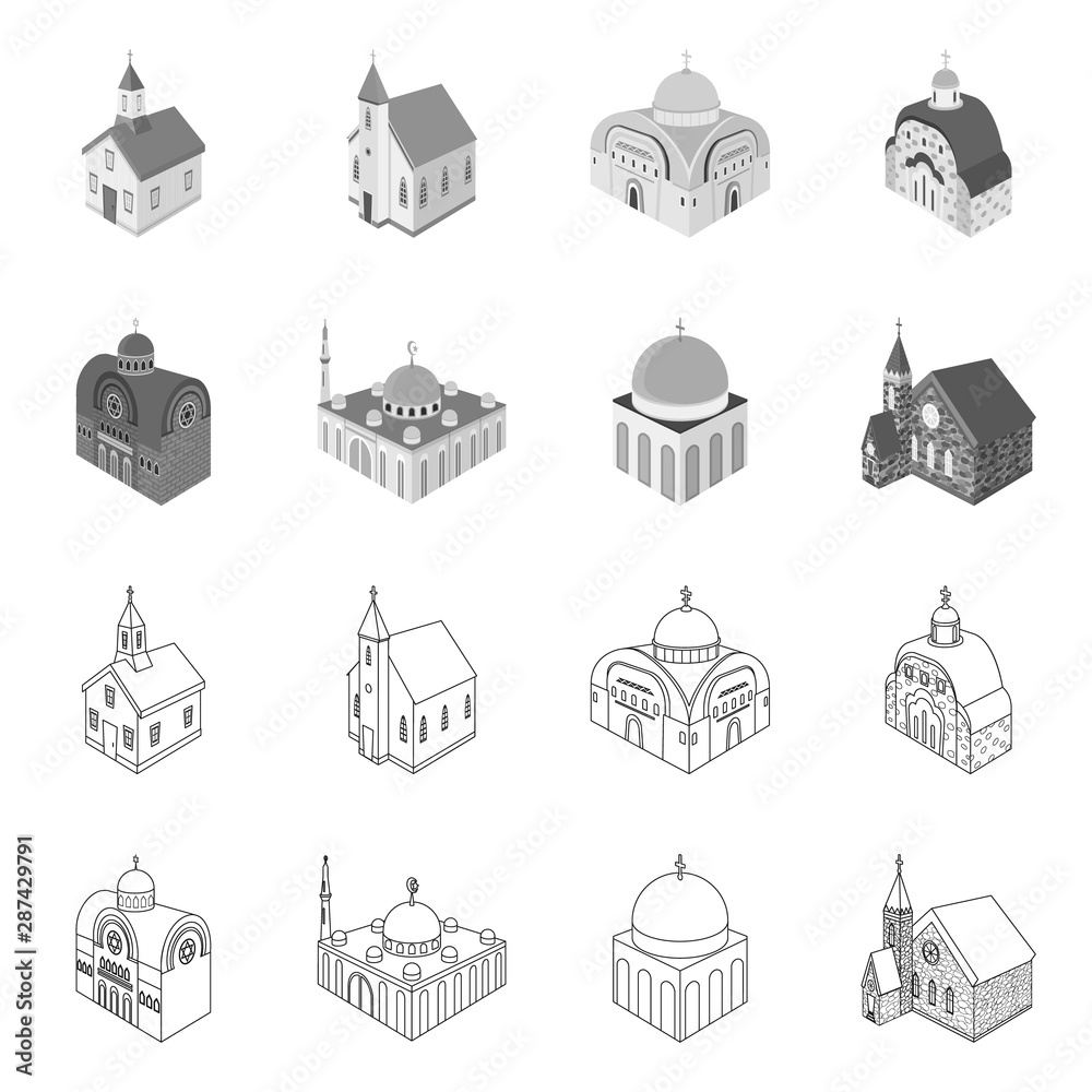 Vector design of temple and historic sign. Collection of temple and faith stock vector illustration.