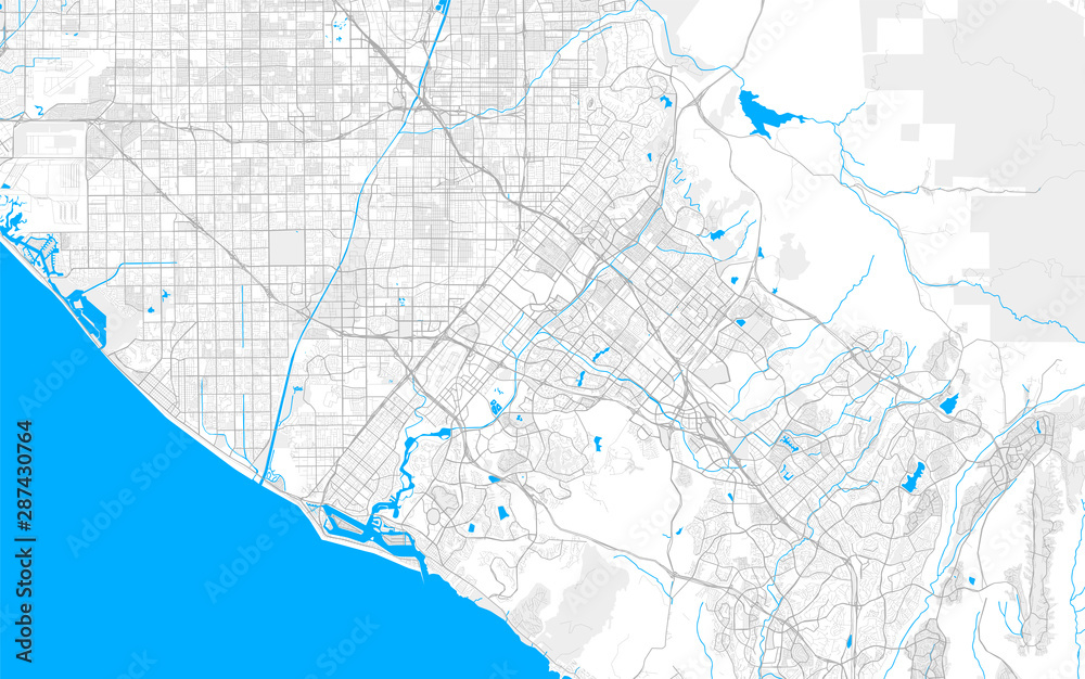 Rich detailed vector map of Irvine, California, U.S.A.