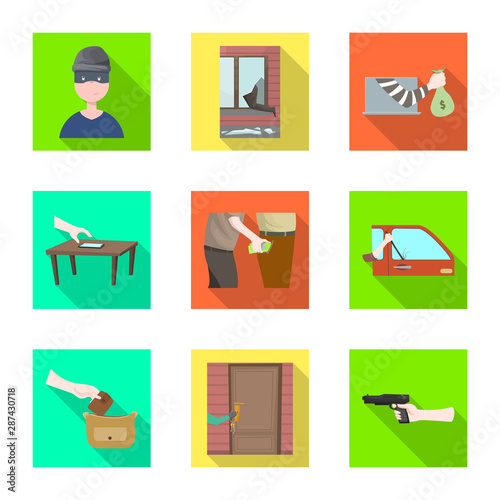 Vector illustration of crime and steal sign. Set of crime and villain stock vector illustration.