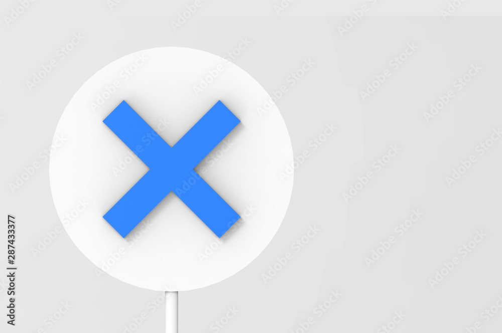 Obraz premium 3d rendering. blue wrong cross sign circle board on gray background.