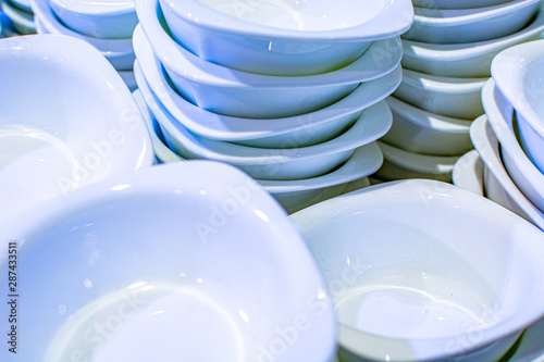 Kuala Lumpur  1 September 2019 - colorful white tableware in the store. The concept of choosing dishes  sales  promotions. e store