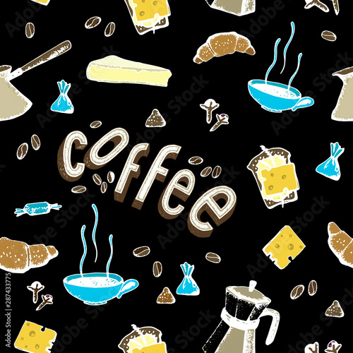 Coffee seamless patern hand drawn