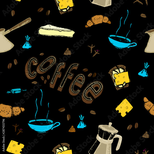 Coffee seamless patern hand drawn