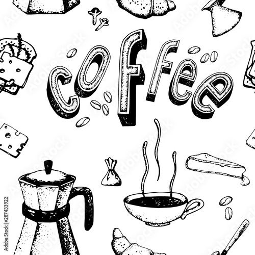 Seamless patern coffee theme hand drawn