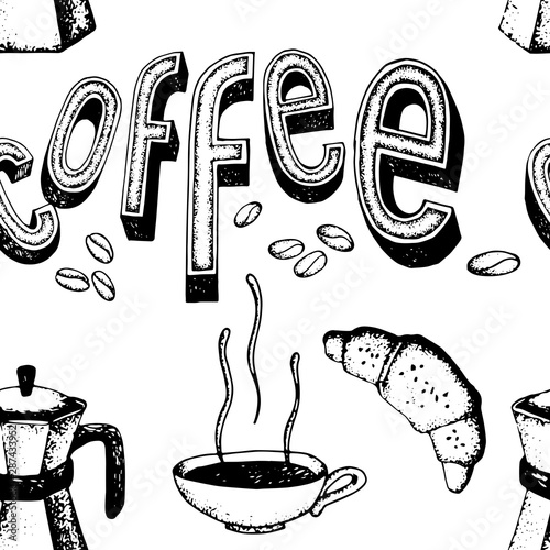Coffee seamless patern hand drawn