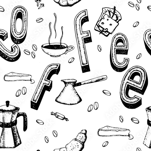 Coffee seamless patern hand drawn