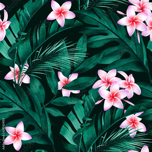 Fototapeta Tropikalny wzór z kwiatów plumeria, egzotycznych m