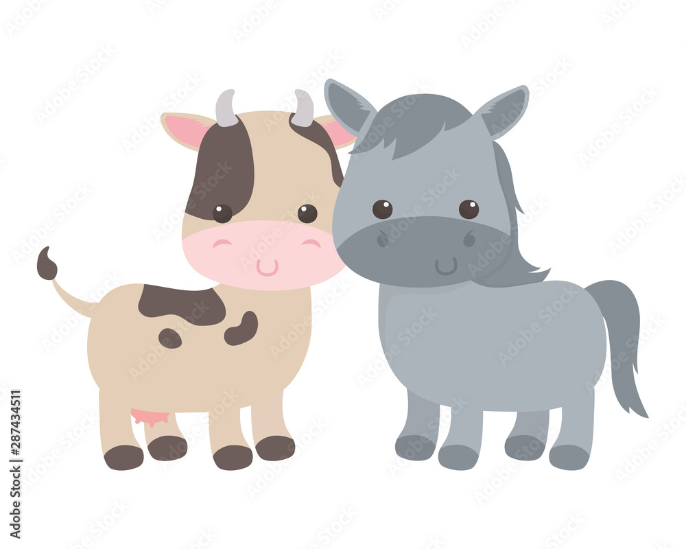 Fototapeta premium Isolated donkey and cow cartoon vector design