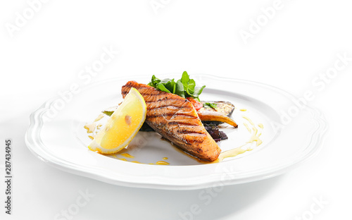 Grilled Salmon Steak or Red Fish Fillet Bbq Isolated on White