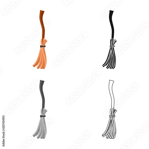 Vector illustration of broom and cleaning logo. Set of broom and wooden stock symbol for web.