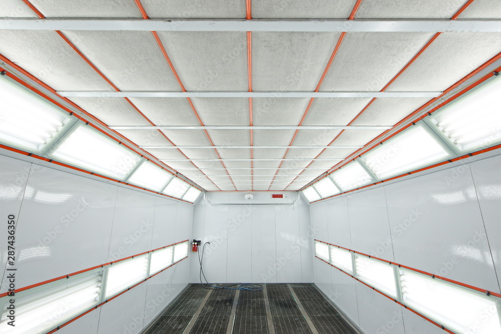 The interior of the spray booth for a cars The interior of the spray booth for a cars