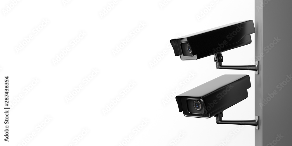 Surveillance cam, CCTV system isolated on white background. 3d illustration Surveillance cam, CCTV system isolated on white background. 3d illustration