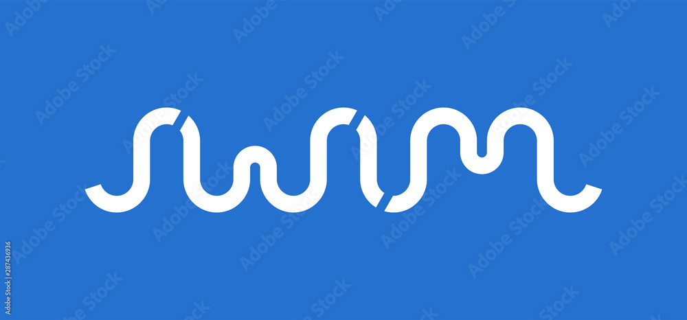 Swim abstract lettering. Calligraphy inspiration graphic design typography element. White slogan on blue background. Swim abstract lettering. Calligraphy inspiration graphic design typography element. White slogan on blue background.
