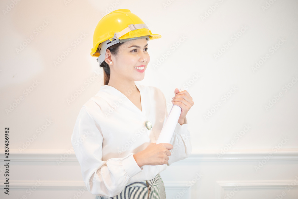 Engineer woman is smiling on white background Engineer woman is smiling on white background