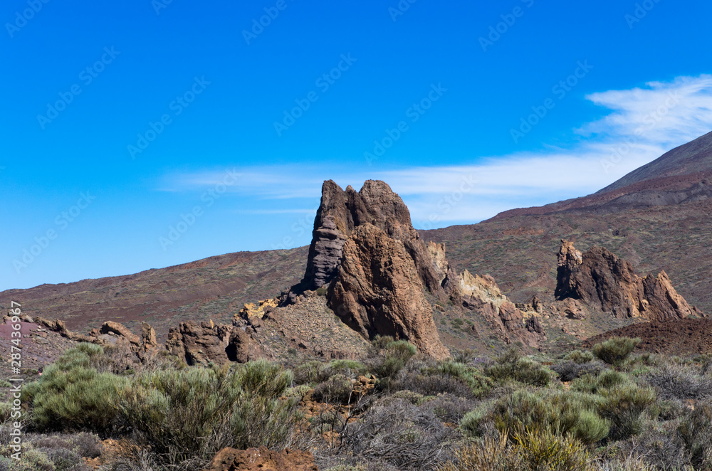 Landscape with rocks in the valley of the Teide volcano