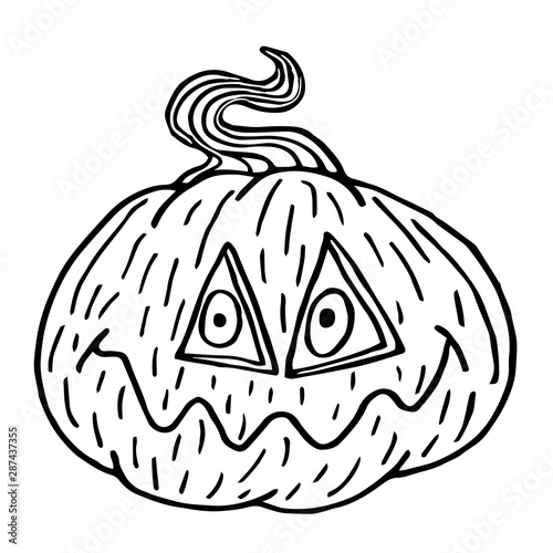 Fototapeta Naklejka Na Ścianę i Meble -  Funny pumpkin halloween sketch, black outline isolated on white background, illustration for design and decor vector