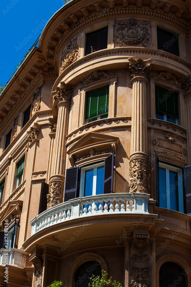 Beautiful architecture of the antique buildings at Rome city center