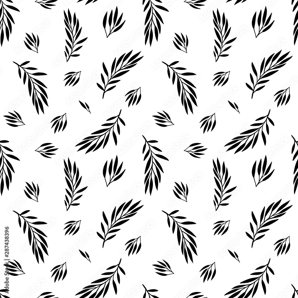 Pattern with abstract leaves and brunches. Coloring page with floral pattern. Coloring book for adults and children. Black and white Pattern with abstract leaves and brunches. Coloring page with floral pattern. Coloring book for adults and children. Black and white