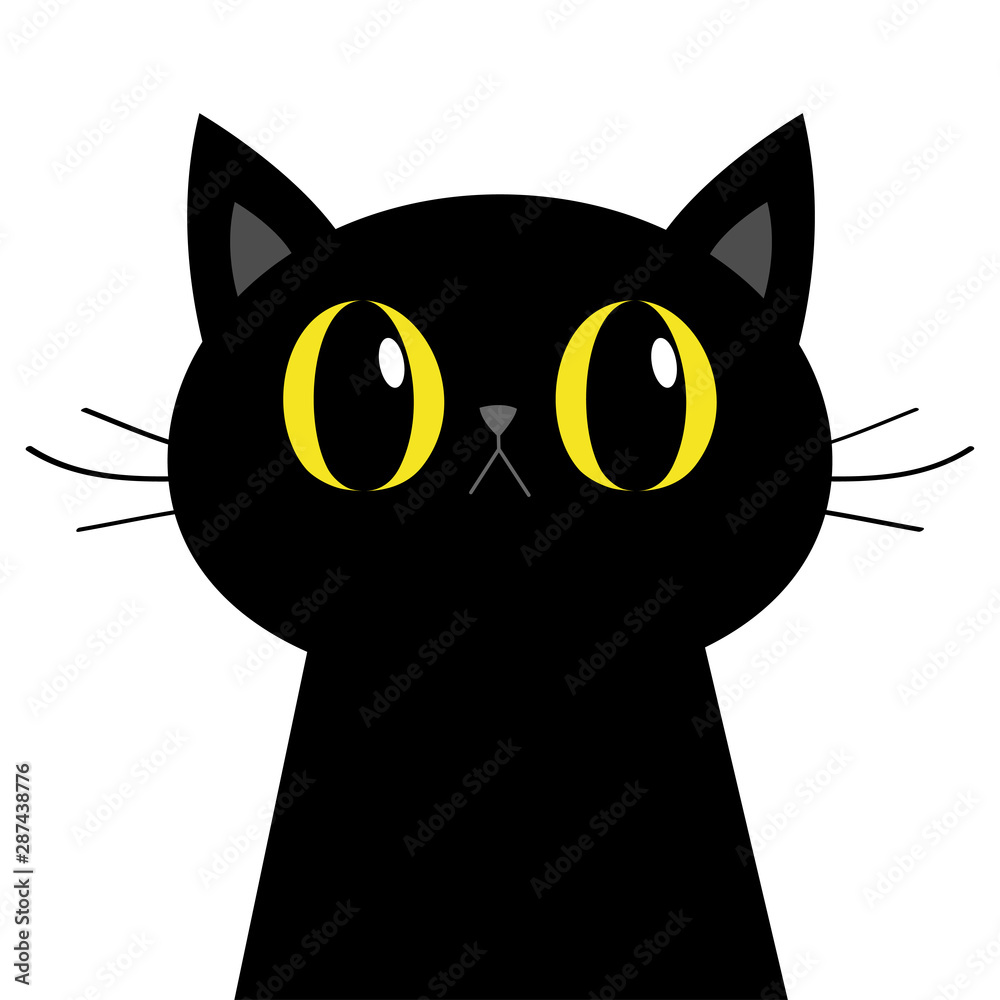 Black cat silhouette. Big yellow eyes. Moustaches. Cute cartoon character.  Baby pet animal collection. Happy Halloween. Flat design. Orange  background. Stock Vector | Adobe Stock
