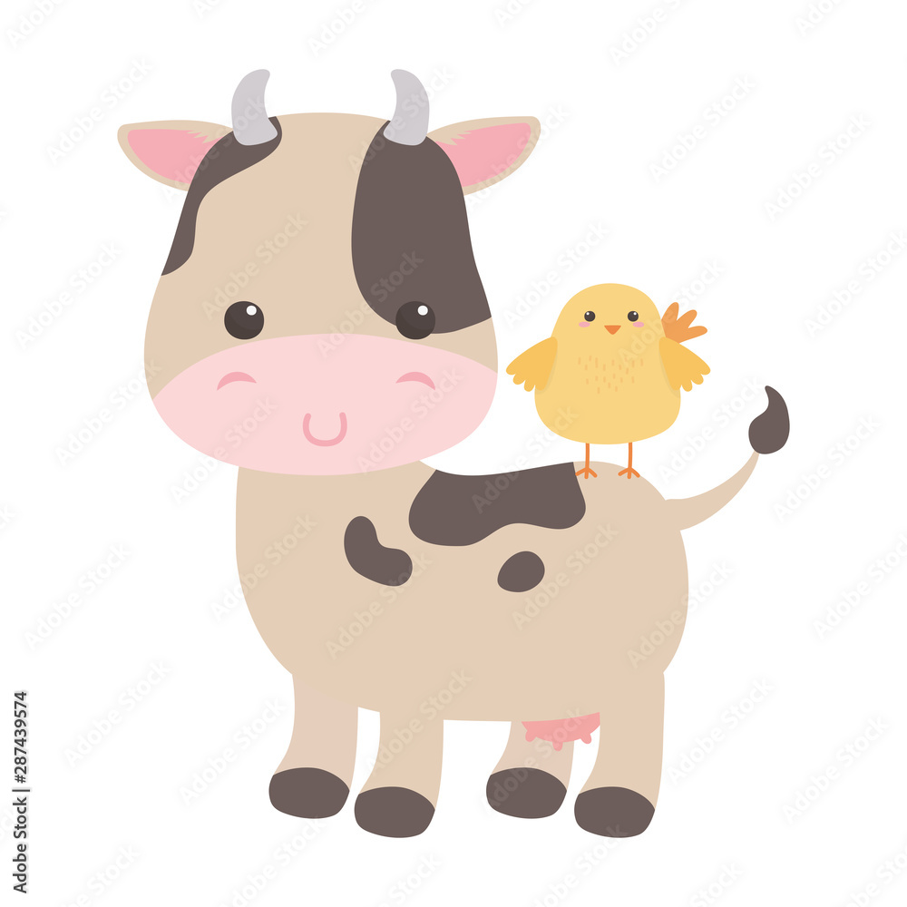 Fototapeta premium cow and chicken cartoon vector design