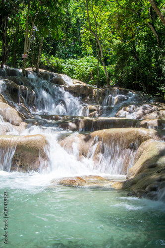 Turquoise water flowing over limestone