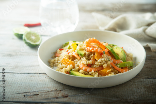Quinoa with shrimps and avocado
