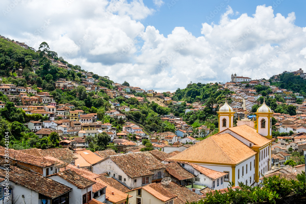 View over the rooftops of the colonial town of Ouro Preto in Brazil
